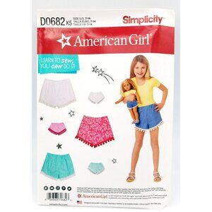 Simplicity Pattern D0682 K5 Size US 7-14 American Girl Child Shorts 18 In Doll